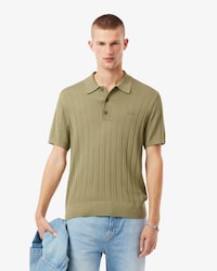 Men's Fluid Ribbed Knit Polo Collar Sweater