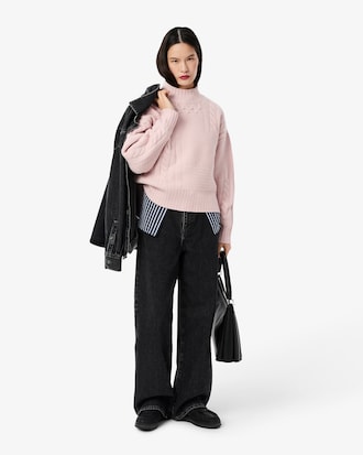 Women's Patchwork Effect High-Neck Wool Sweater