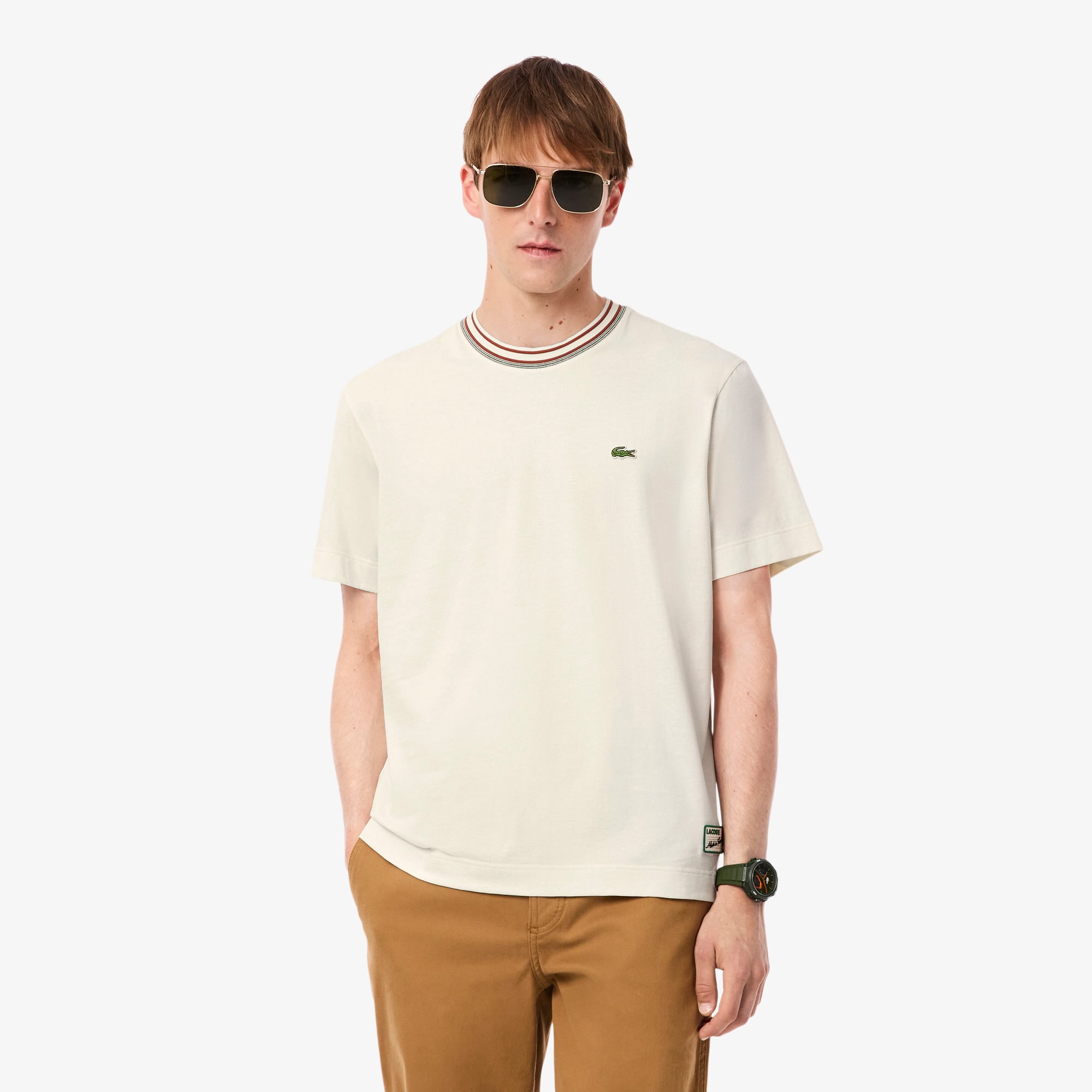 Lacoste Men's Made In France Stripe Neck T-shirt - Xl - 6 In White