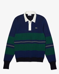 Men&rsquo;s Contrast Neck And Stripes Rugby Sweater