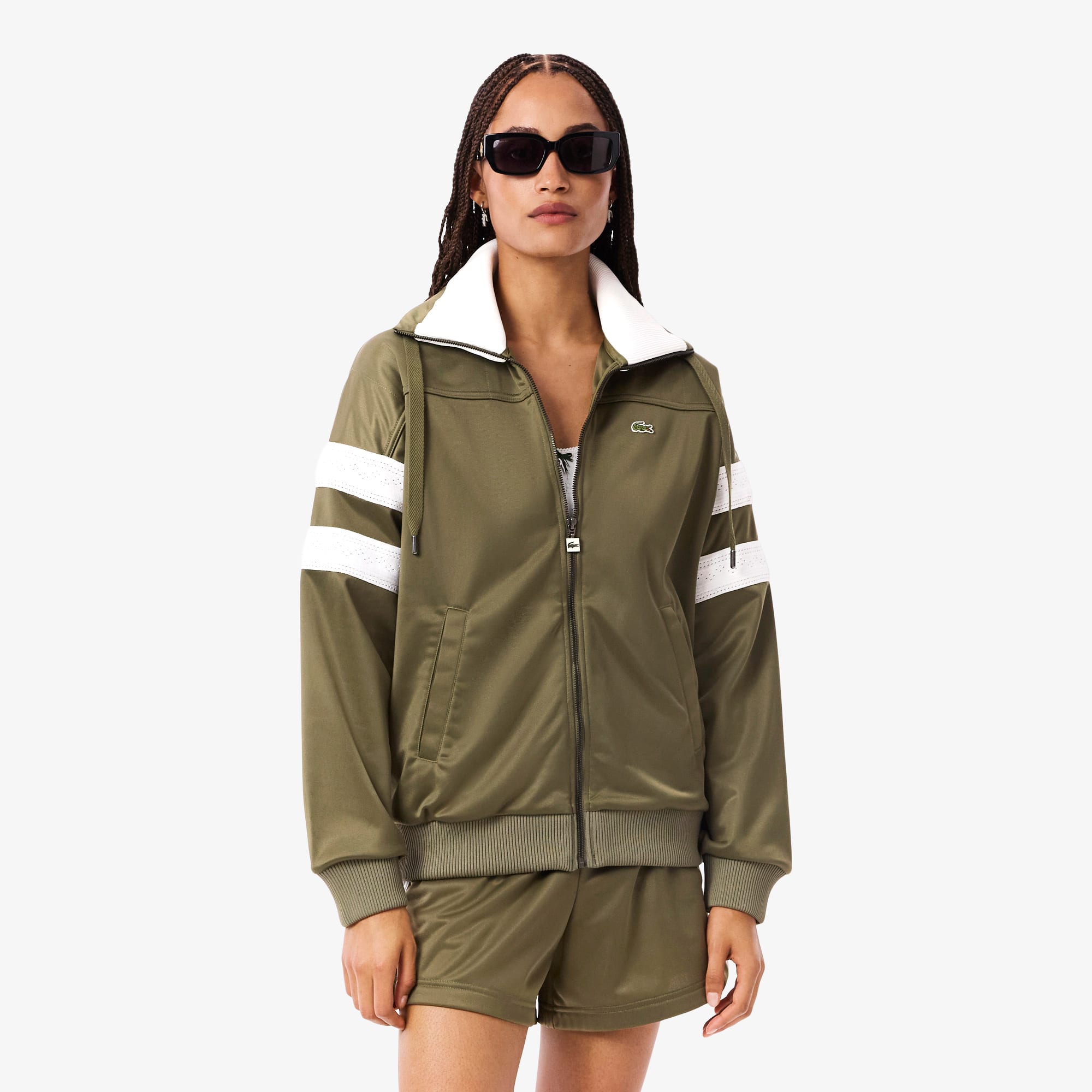 Lacoste Women's Oversized Pointelle Stripe Satin Sweatshirt - 32 In Green