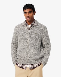 Zipped Mercerized Wool Knit Sweater