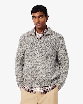 Zipped Mercerized Wool Knit Sweater