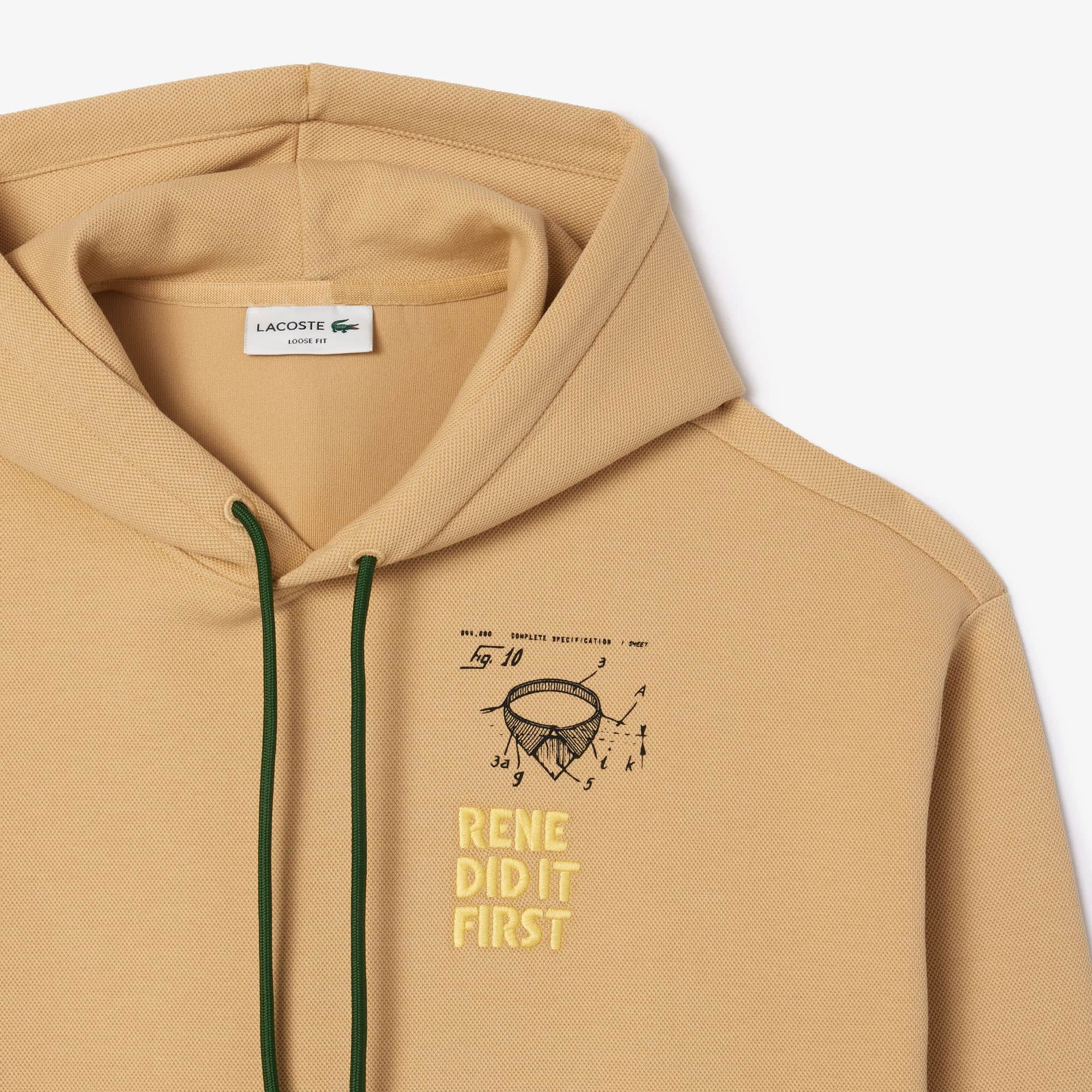 パーカー・フーディ LACOSTE Men Hoodies SH2855 HDI Beige Men's Monogram Fleece Hoodie - Sweaters & Sweatshirts - New