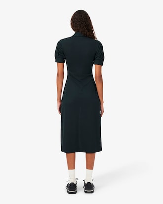 Embroidery Accent Fluid Jersey Polo Dress
