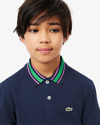 Kids' Stripe Collar Petit Piqu&eacute; Polo