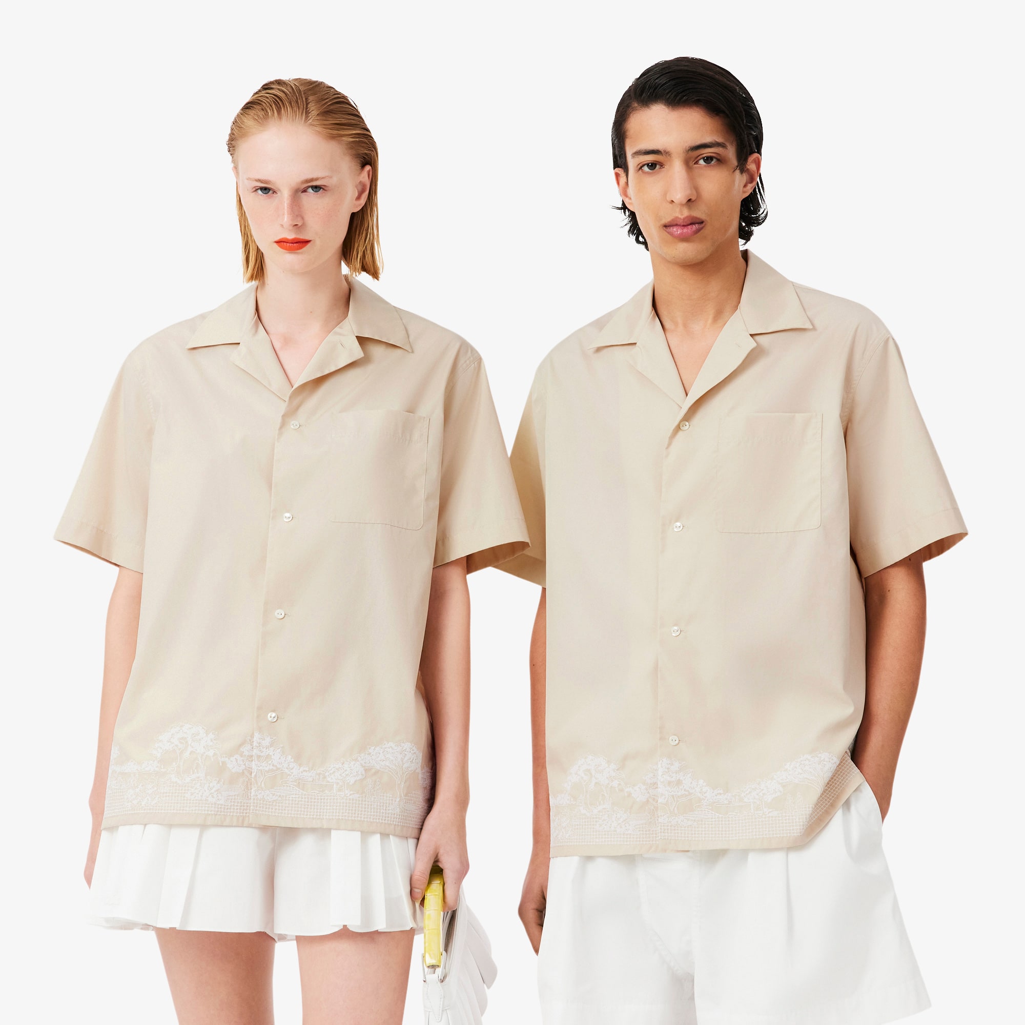 Lacoste Runway Relaxed Fit Embroidered Shirt In Neutral