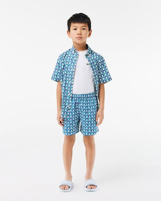 Kids' Monogram Print Swim Trunks