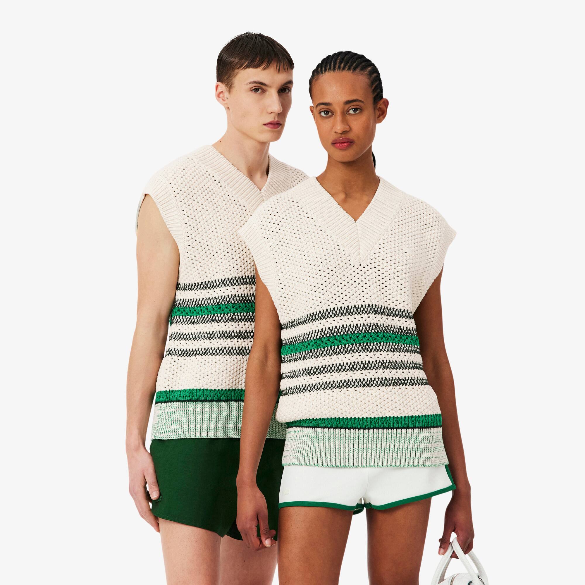 Lacy Striped Piqué Sweater Vest