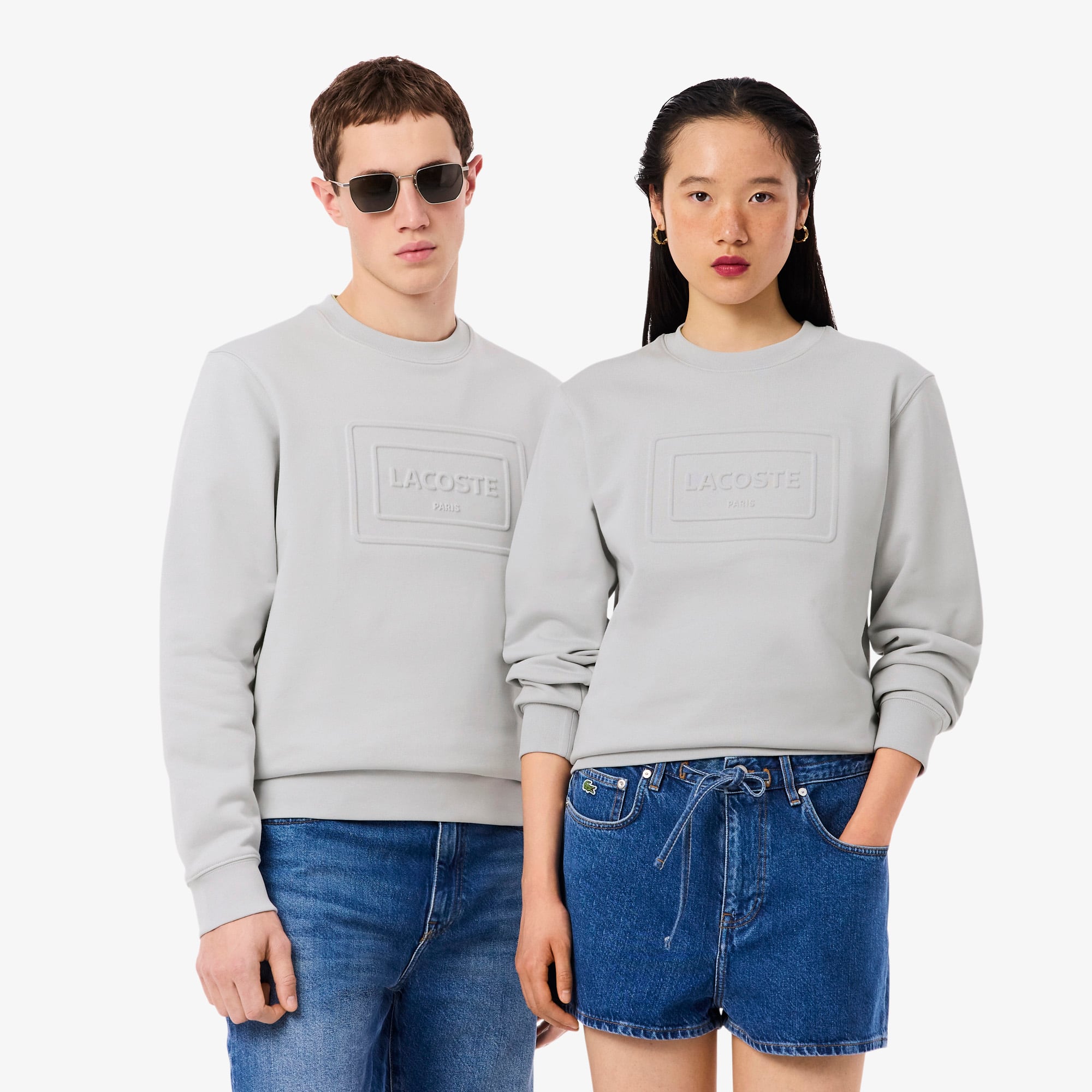 Lacoste Embossed Fleece Sweatshirt In Gray