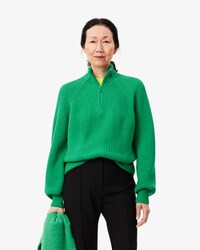 Women's Zip Neck Pearl Rib Wool Sweater