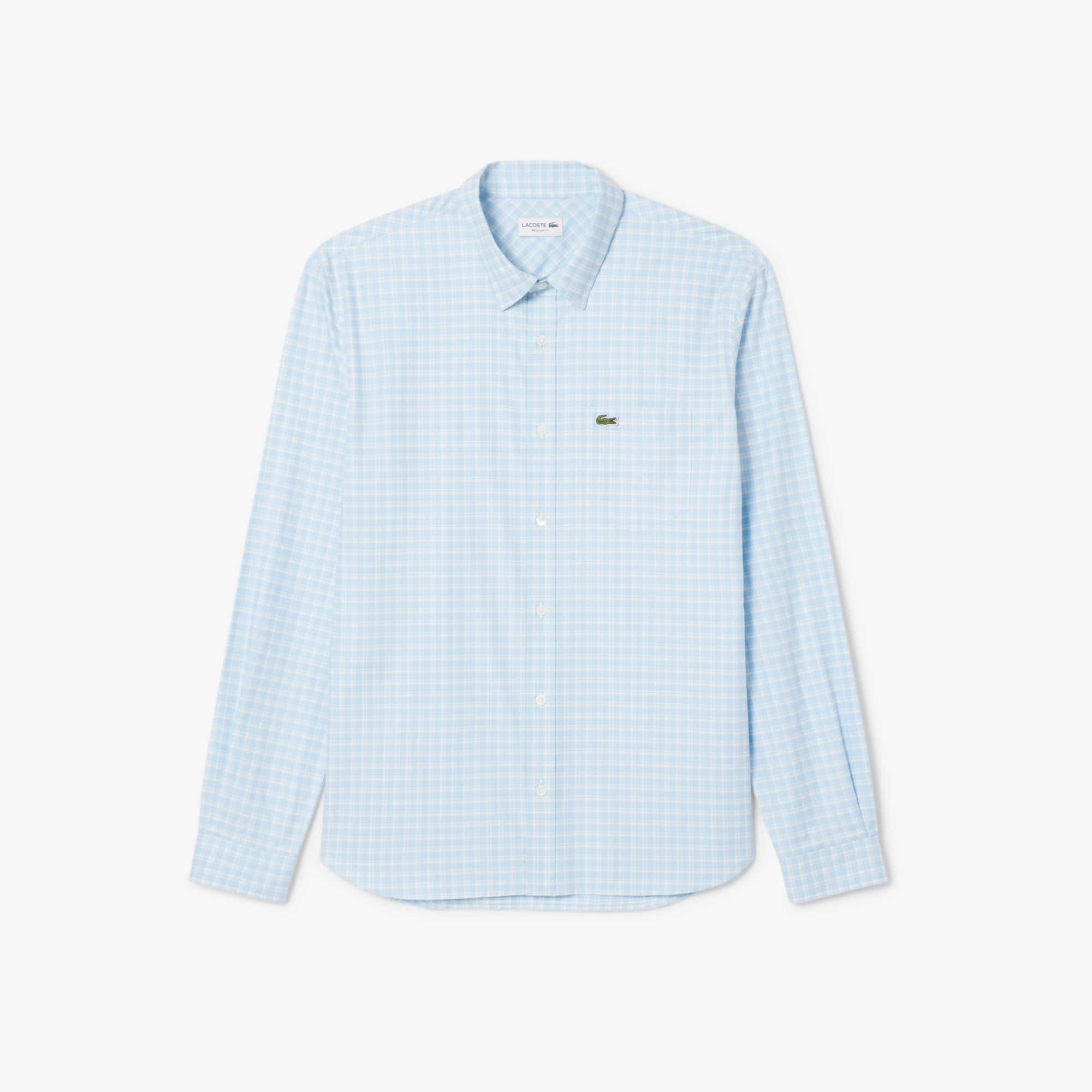 Lacoste Men's Regular Fit Stretch Plaid Shirt - 18 - 46 In Blue