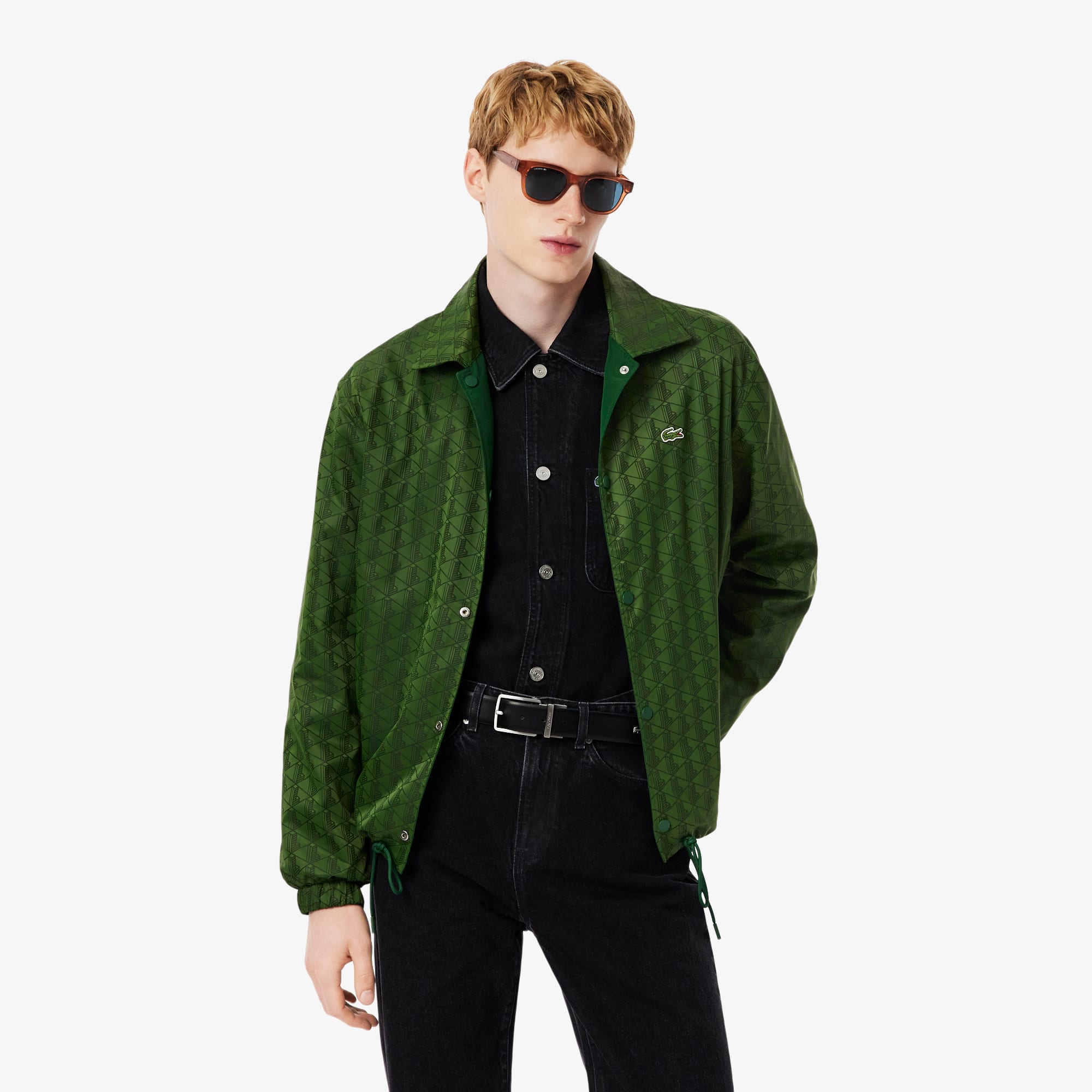 Lacoste Monogram Pattern Zip-up Track Jacket In Green