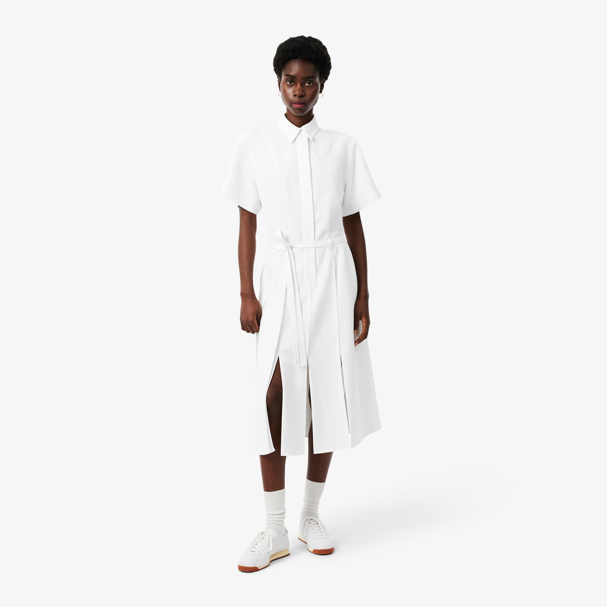 Long Pleated Fluid Piqué Dress