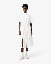 Long Pleated Fluid Piqu&eacute; Dress