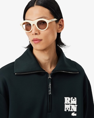 Runway High Neck Zipped Badge Accent Sweatshirt