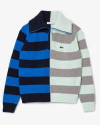 Women's Wool Zip Neck Contrast Stripe Colorblock Sweater