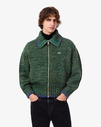 Men's High-Neck Mercerized Wool Zip-Up Sweater
