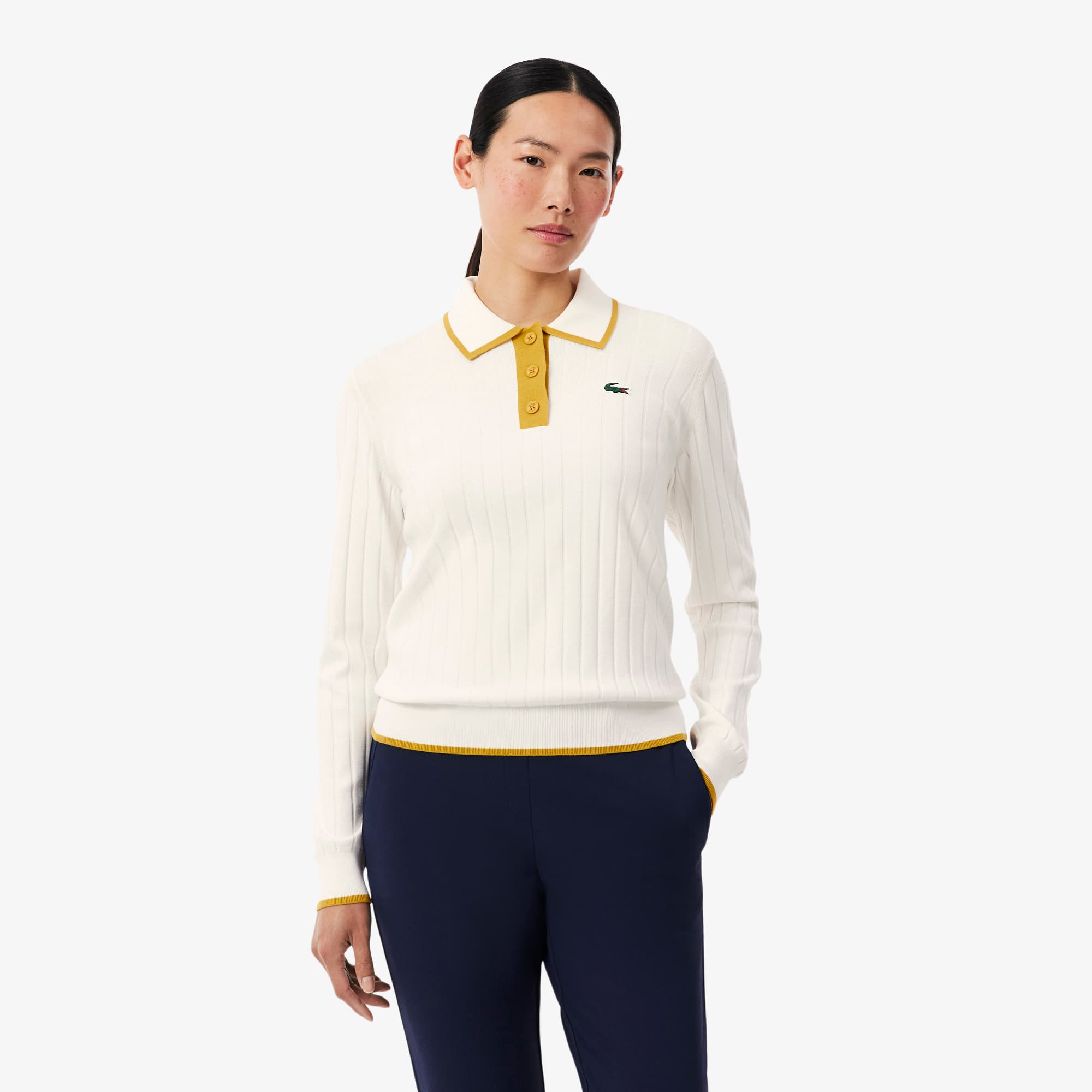 Lacoste Women's Polo Collar Stretch Golf Sweater - Xl (42) In White
