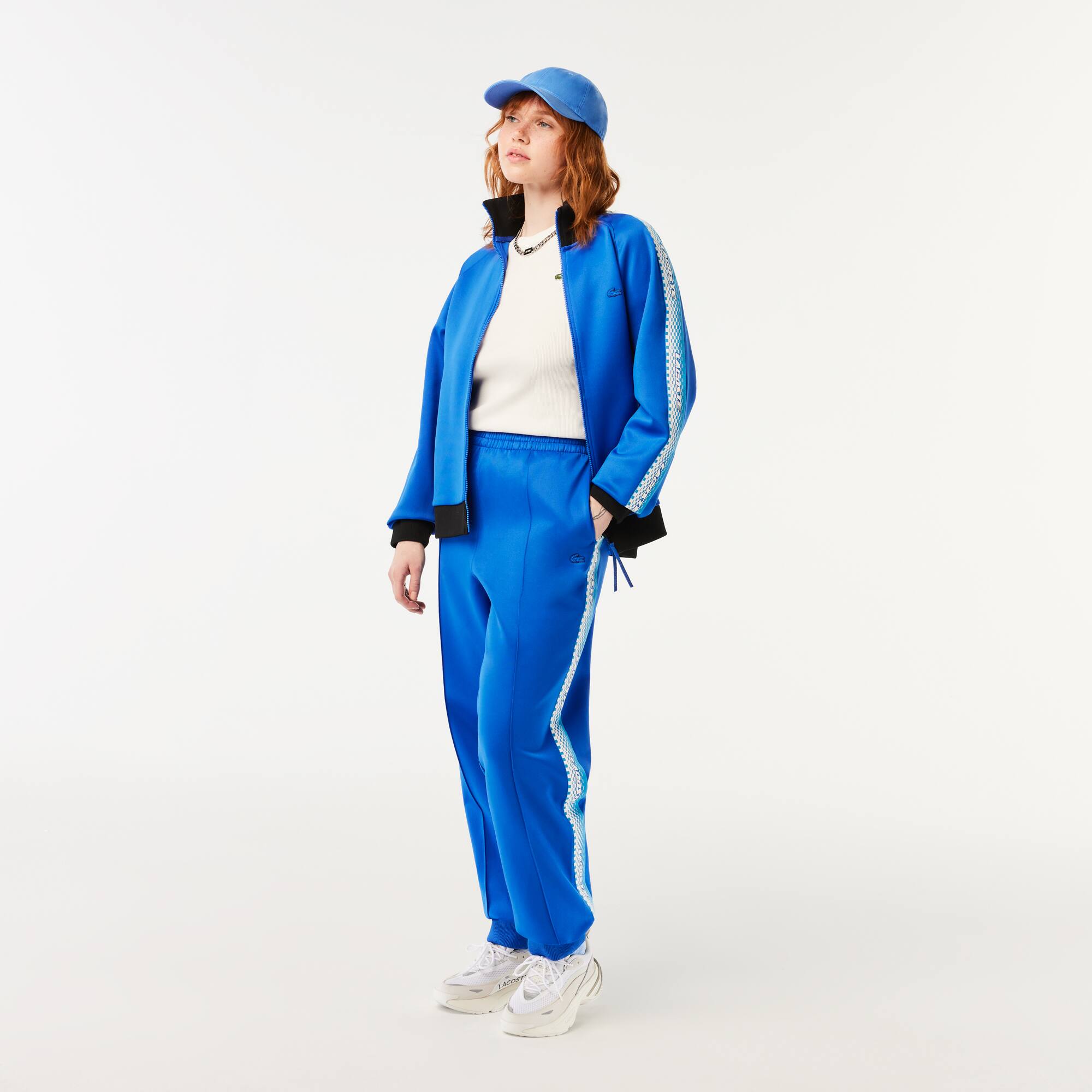 パンツ LACOSTE Women Straight Pants XF9313 525 Blue Women's Flared Monogram Sweatpants - Pants & Leggings - New