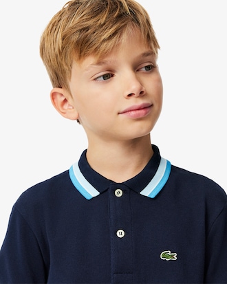 Kids' Stripe Collar Petit Piqué Polo