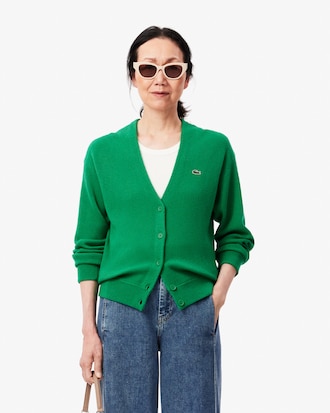 Women's Relaxed Fit V-Neck Wool Cardigan