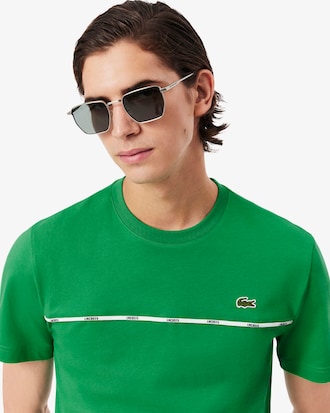 Playera de punto de algodón con ribete de logo para hombre