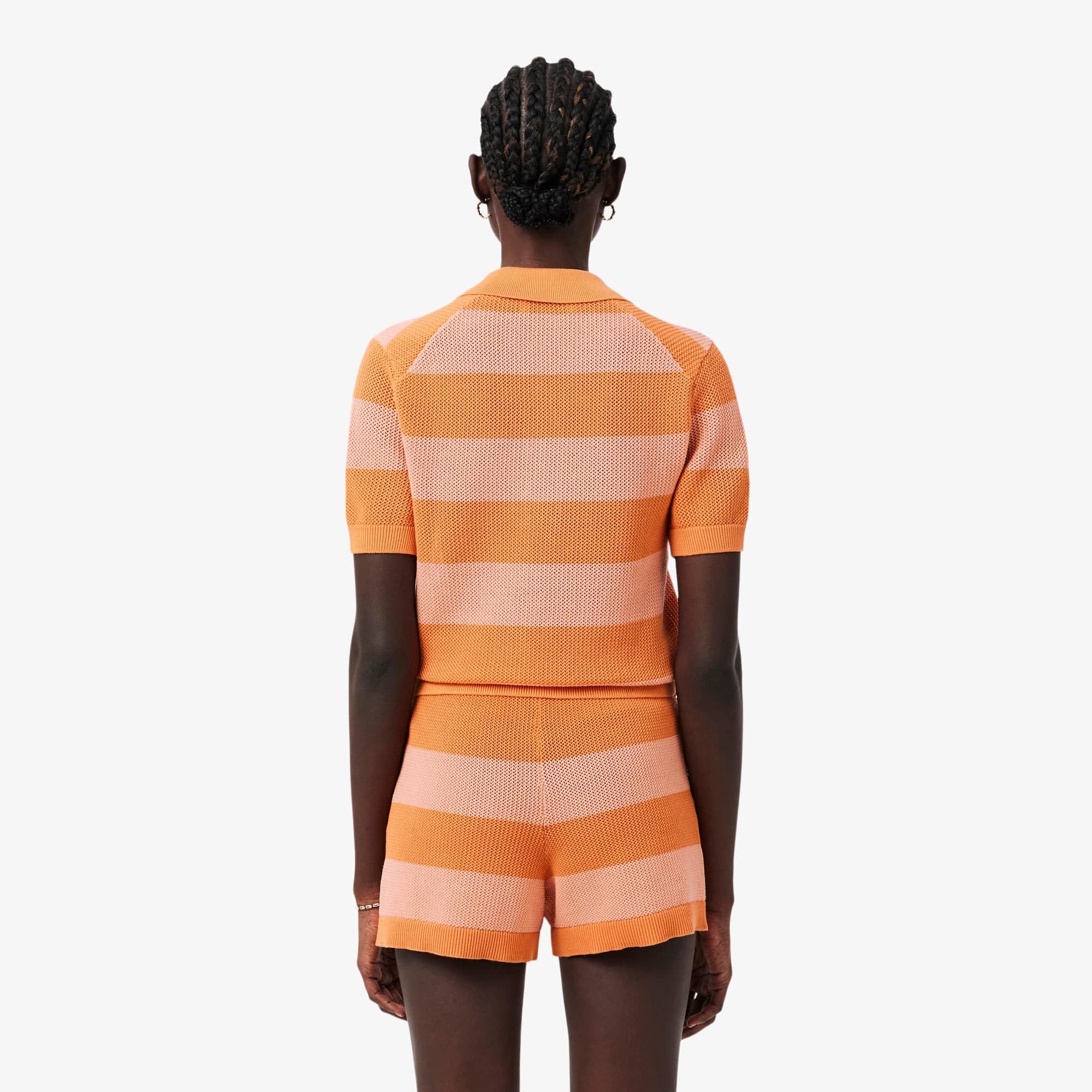 Striped Mesh Knit Polo Collar Sweater - Sweaters & Sweatshirts