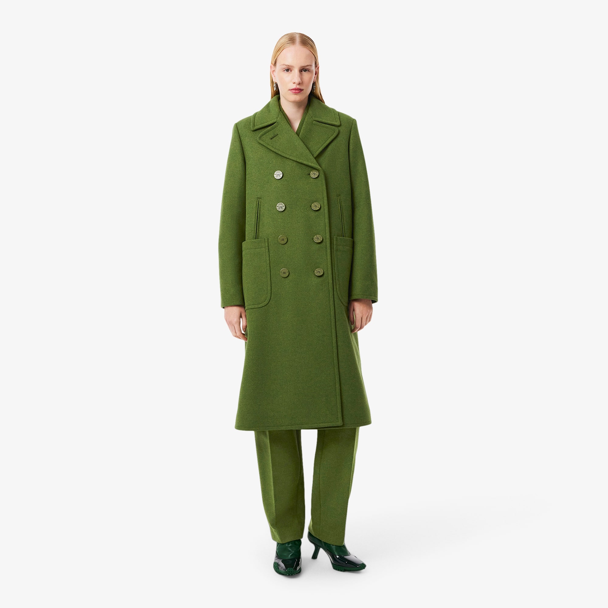 Runway Long Slub Wool Pea Coat - undefined - New In 2026 | Lacoste