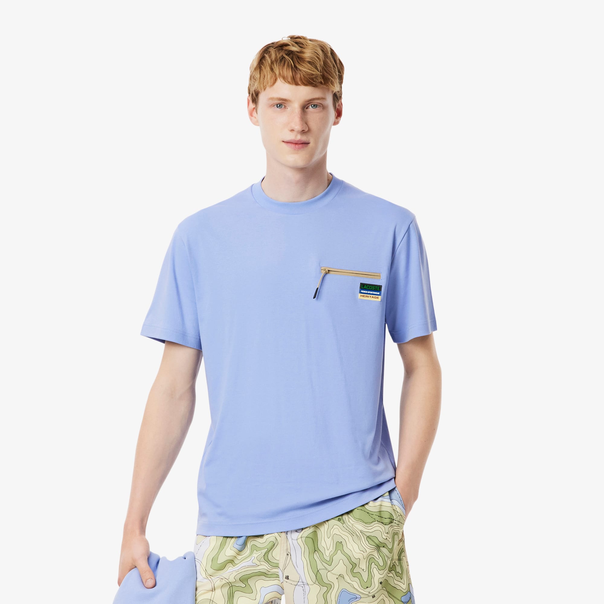Lacoste Men's Zipper Pocket Interlock T-shirt - Xl - 6 In Blue