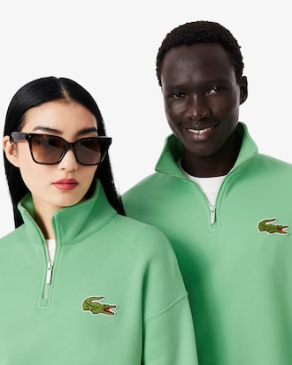 Loose Fit Zip Neck Badge Accent Sweatshirt