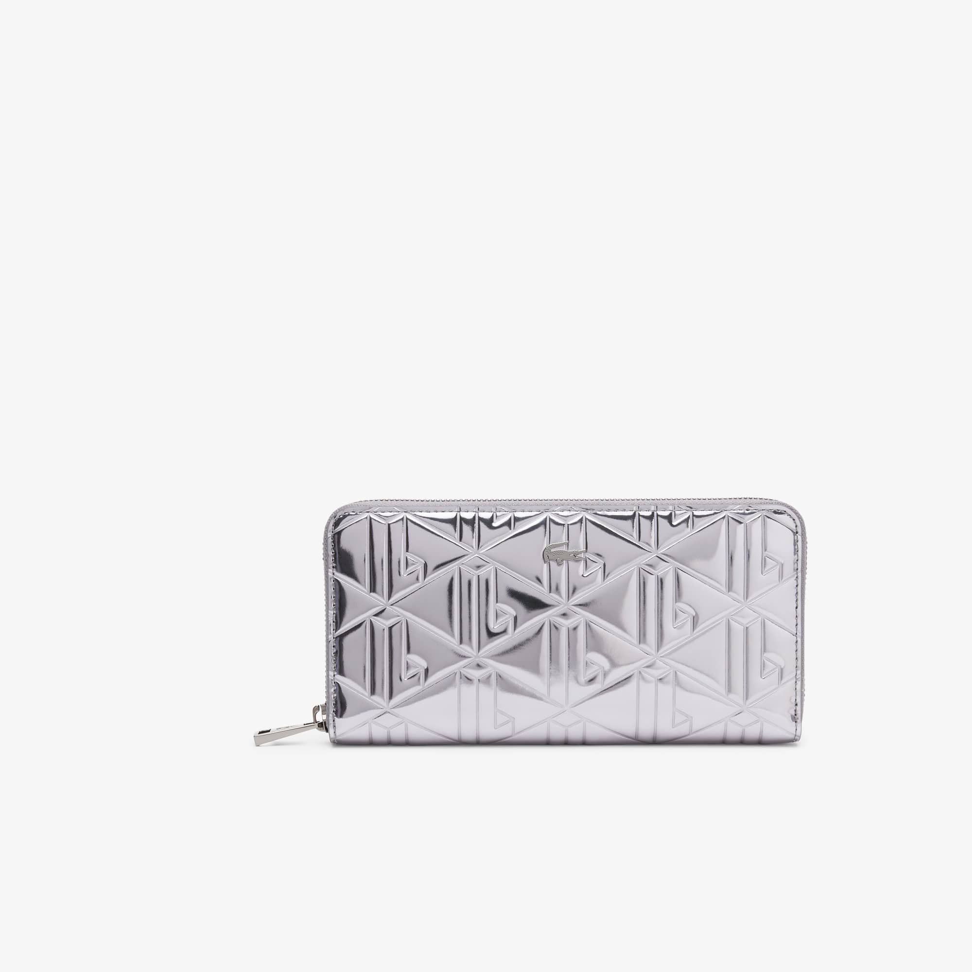 Lacoste Large Zip-up Metallic Billfold - One Size In Silver