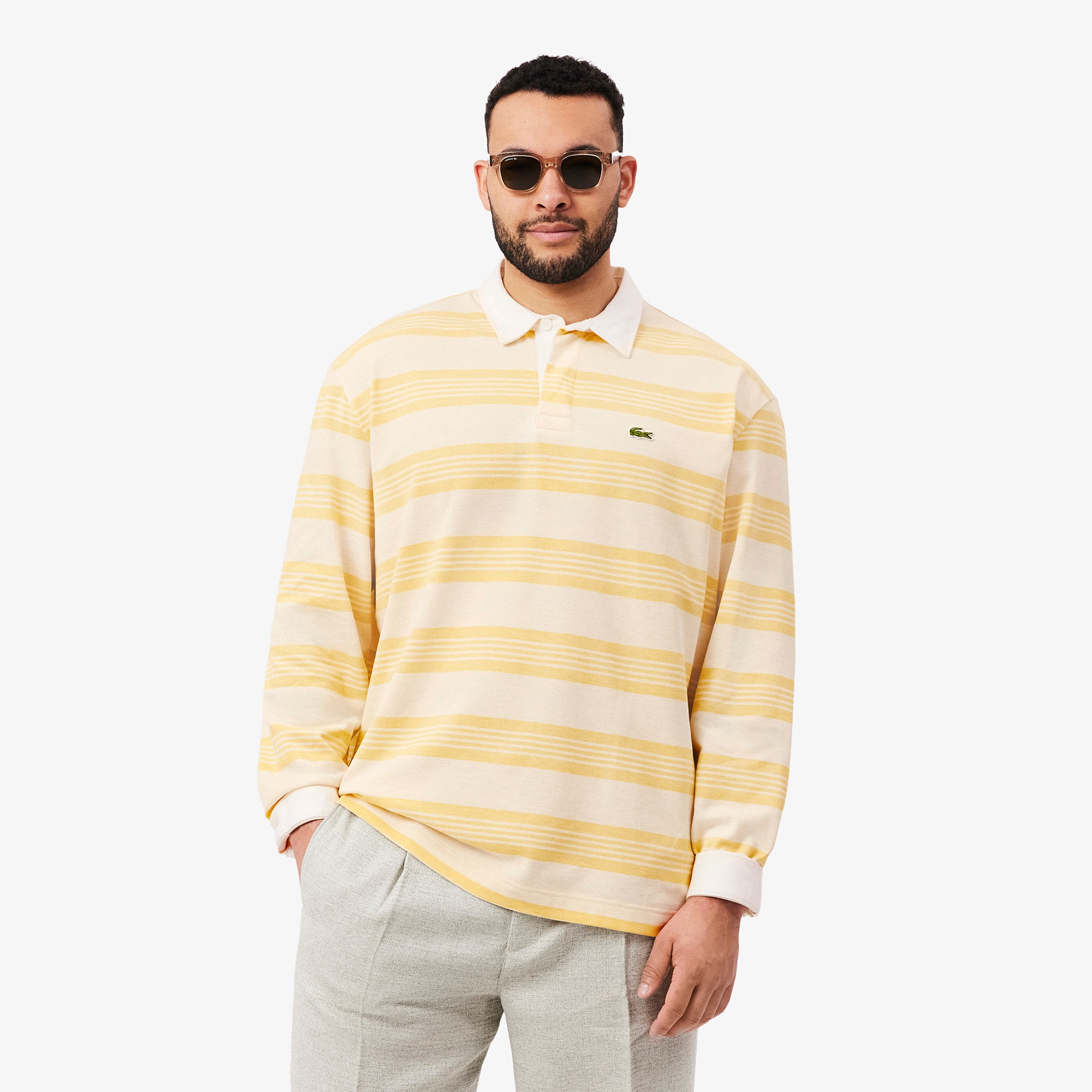 Relaxed Fit Striped Piqué Rugby Polo