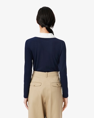 Women's Slim Fit Trim Detail Long Sleeve Polo