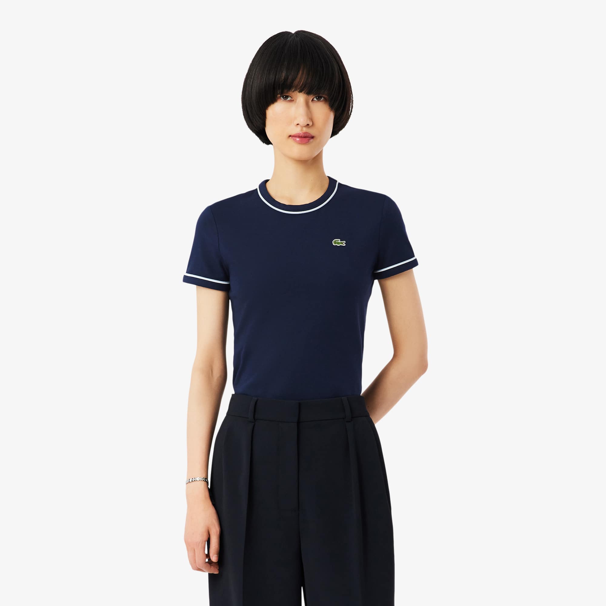 Lacoste Women's Contrast Trim Jersey T-shirt - 32 In Blue