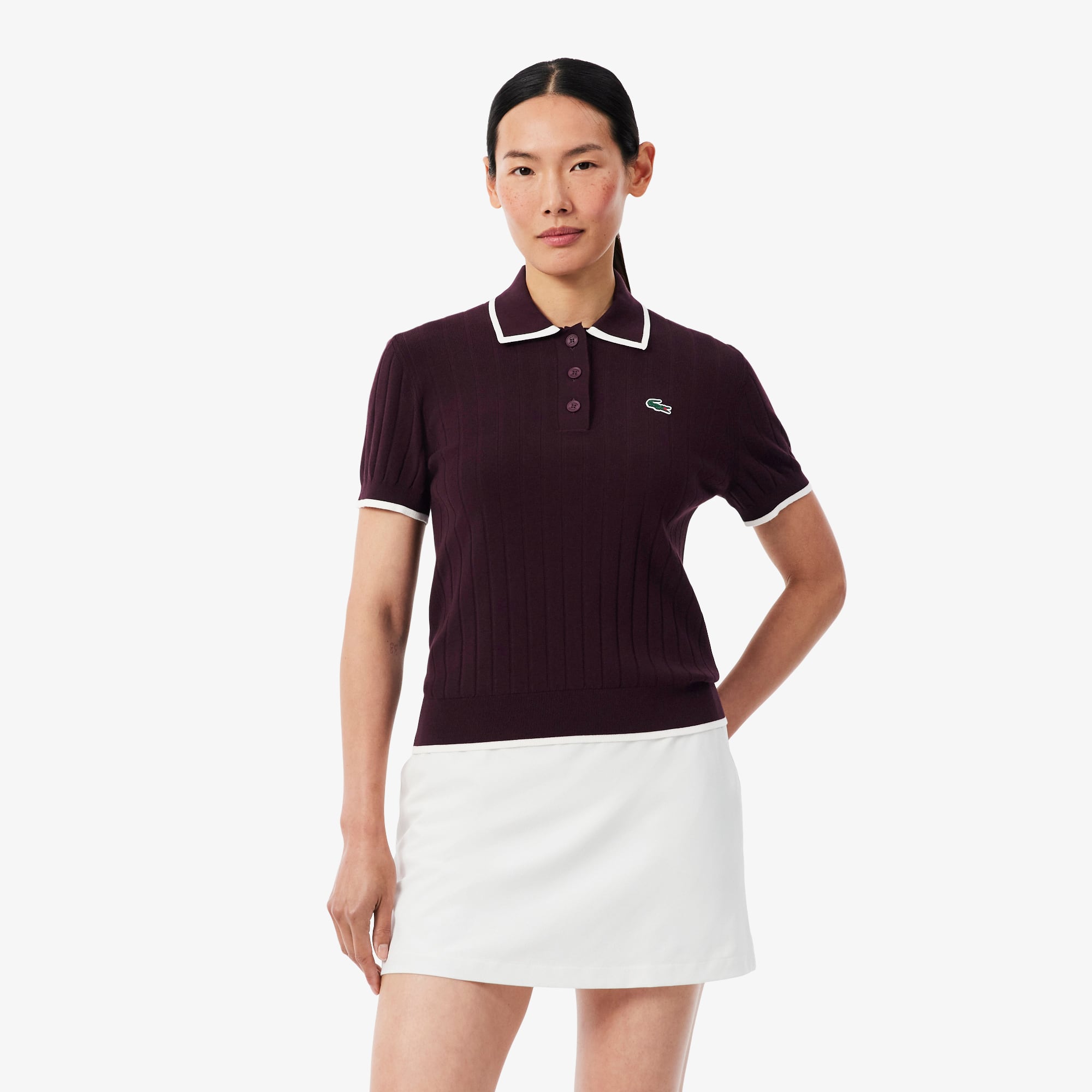 Lacoste Women's Short Sleeve Polo Collar Golf Sweater - M (38) In Brown