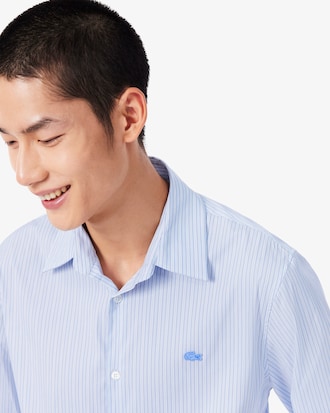 Camisa de Corte Ajustado de Popelina El&aacute;stica de Rayas