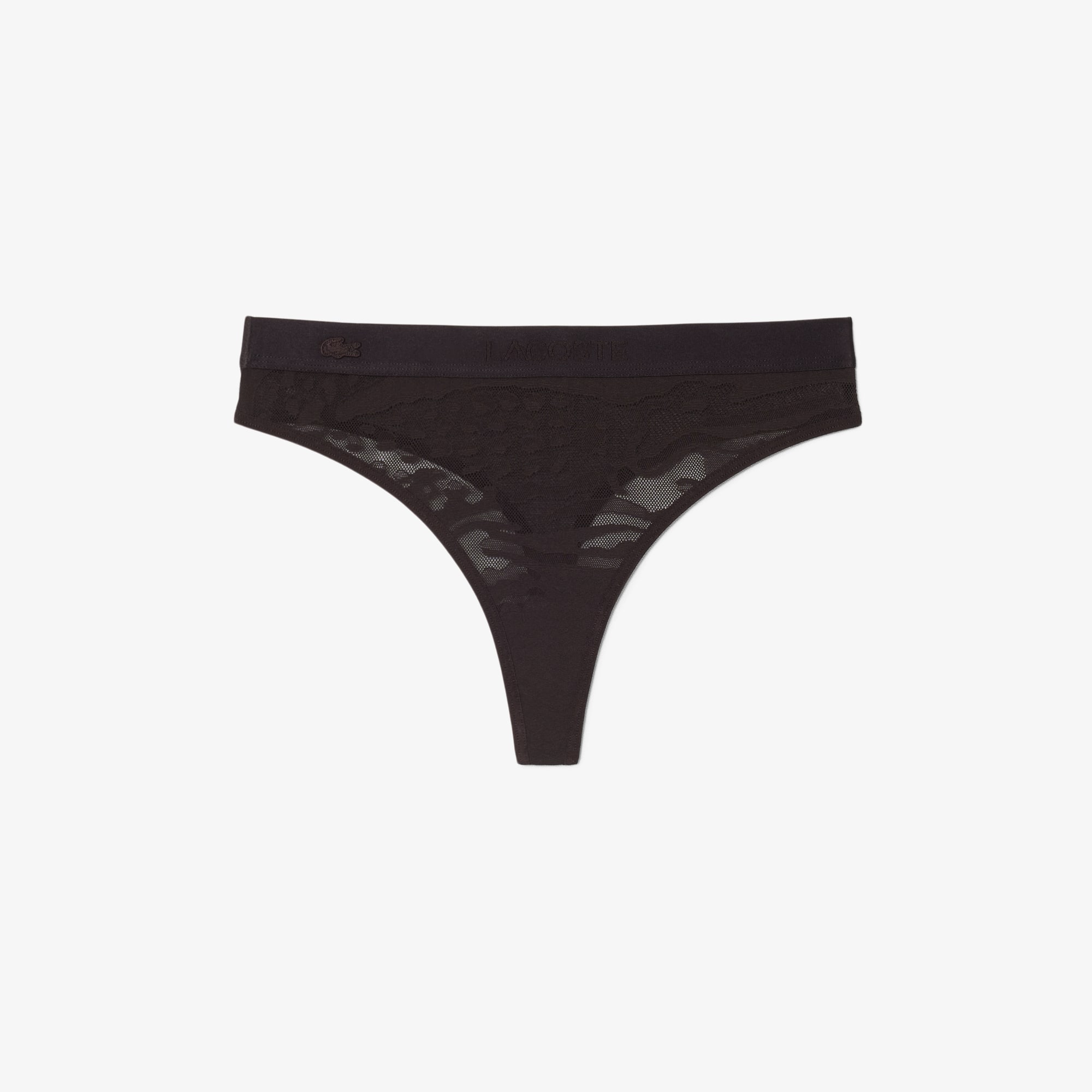 Lacoste Logo Waist Mesh String Briefs - Xs In Black