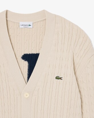 Cable Knit Intarsia Branded Cardigan