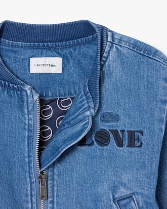 Padded Badge Accent Denim Bomber Jacket
