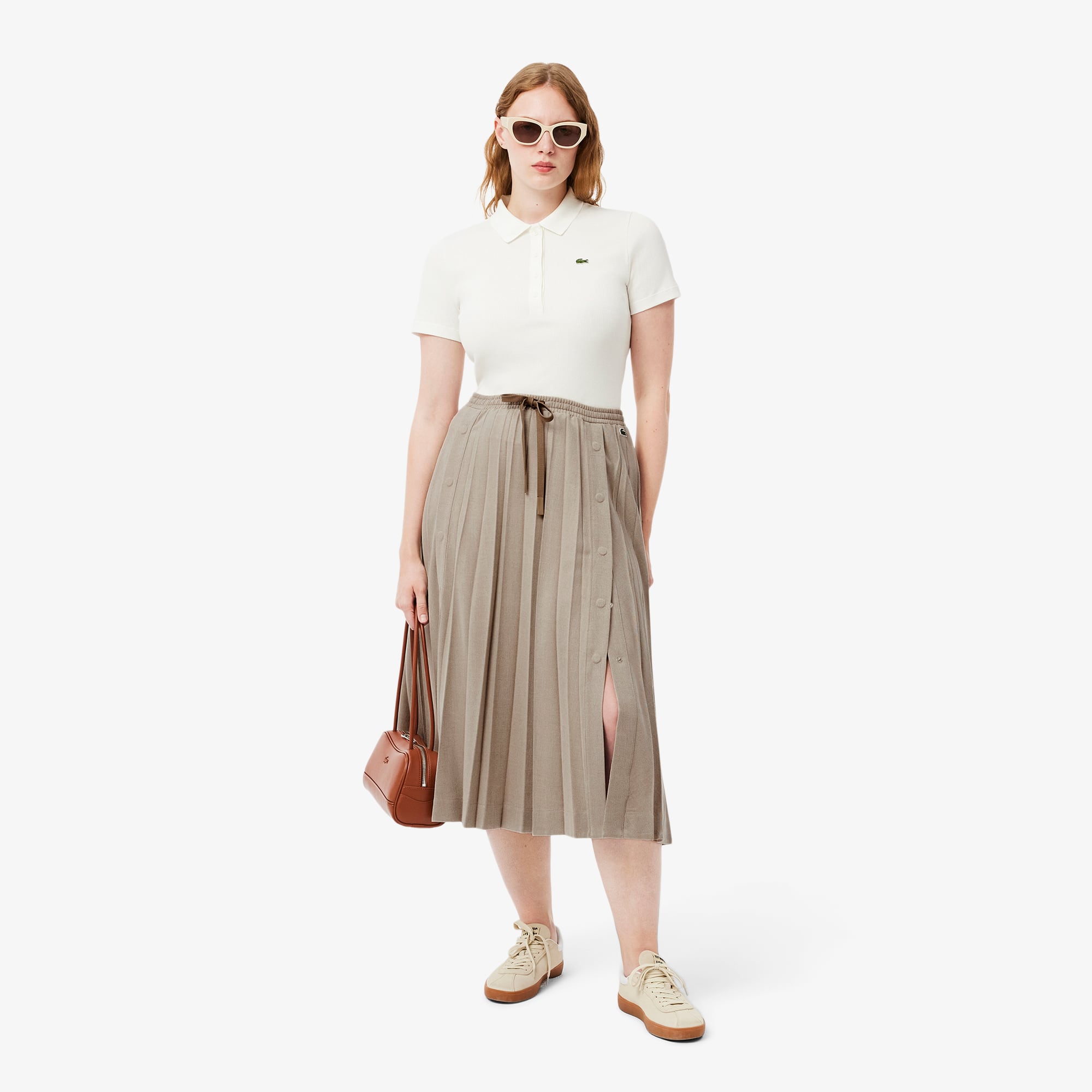 ★LACOSTE★ Women's flannel long pleated skirt beige JF4187- Women's Long Pleated Flannel Skirt - Shorts & Skirts - New