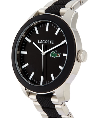 Men's Lacoste 12.12 Watch with Bi-material Black Silicone and Stainless Steel Bracelet