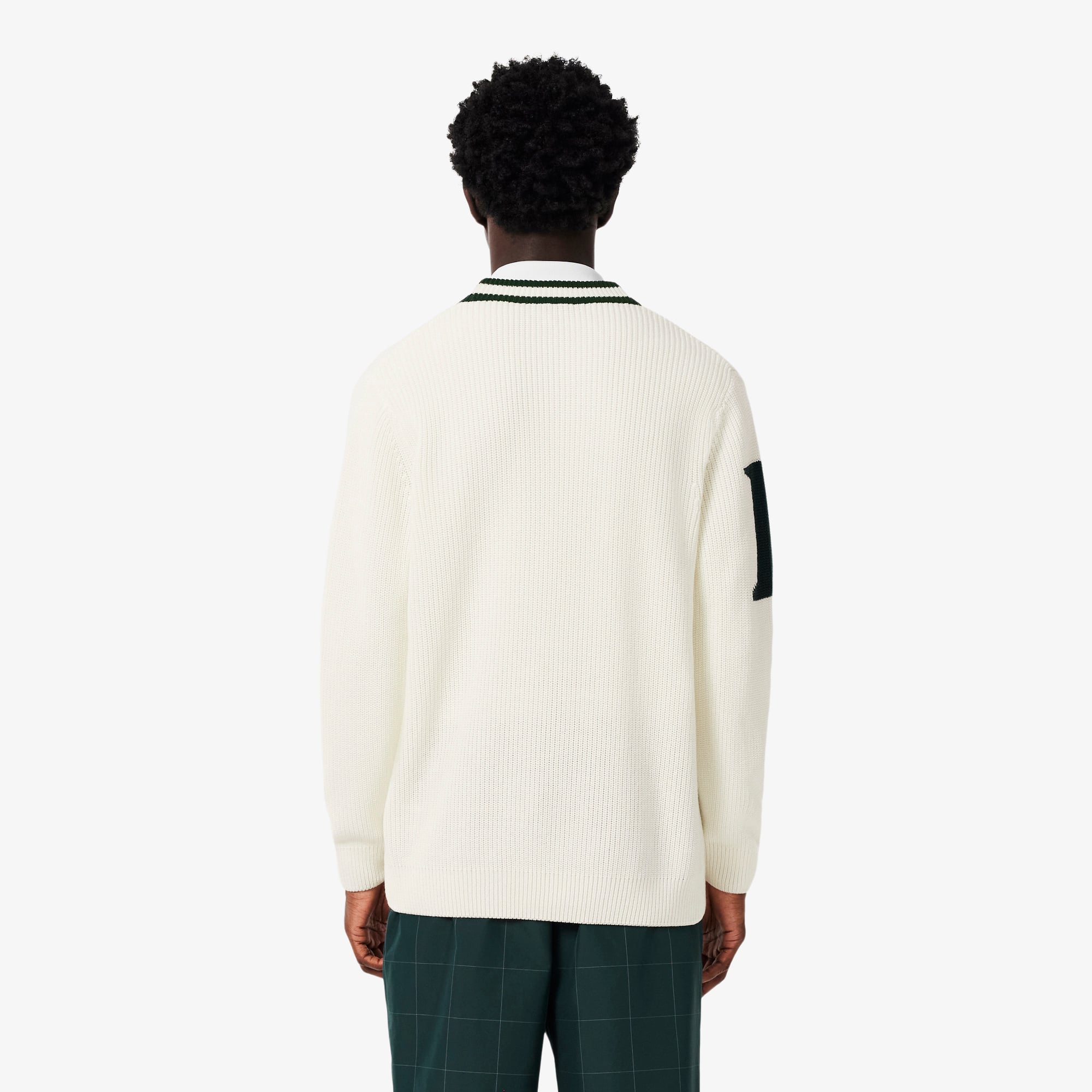 Badge Accent Wool Blend Golf Cardigan