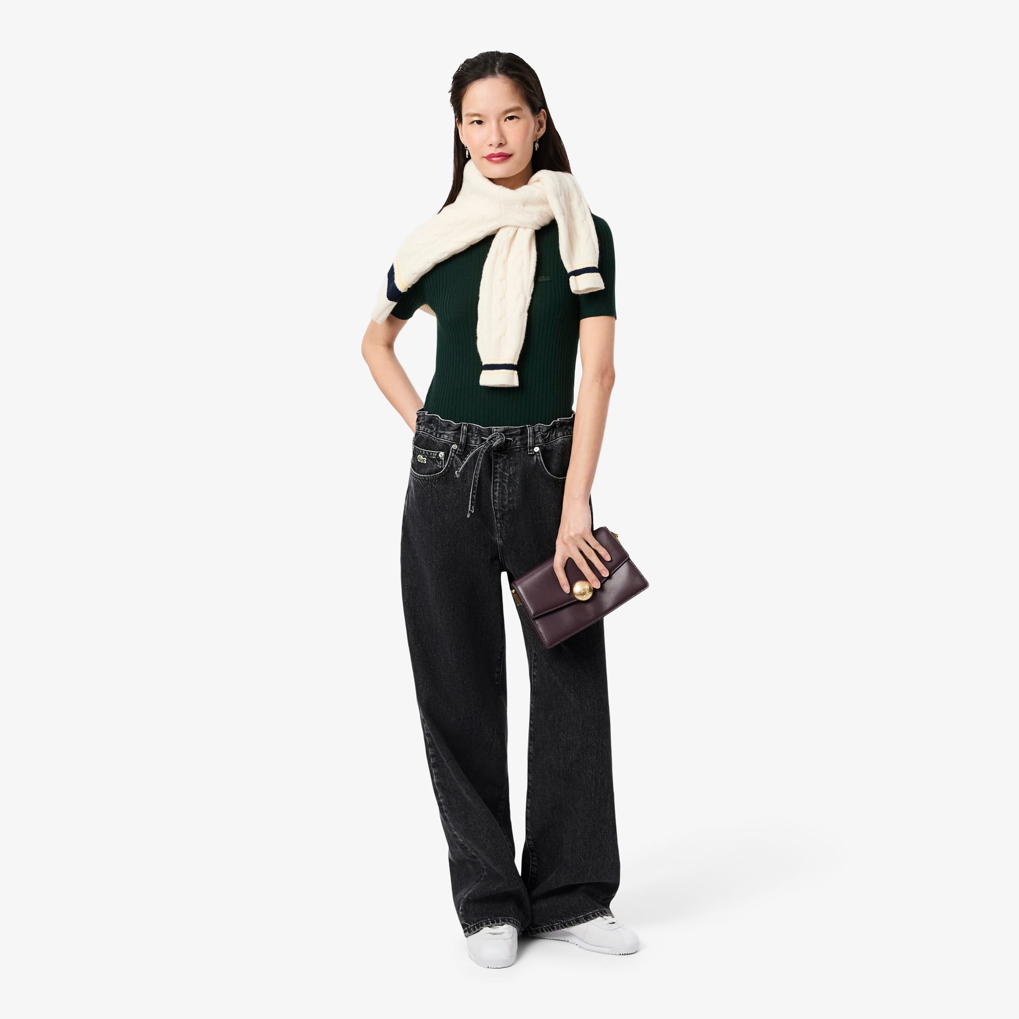 ★LACOSTE★ Women's Cable Short Sleeve Sweater Dress Black E Lacoste Women's Short Sleeve Slim Fit Stretch Pique Polo