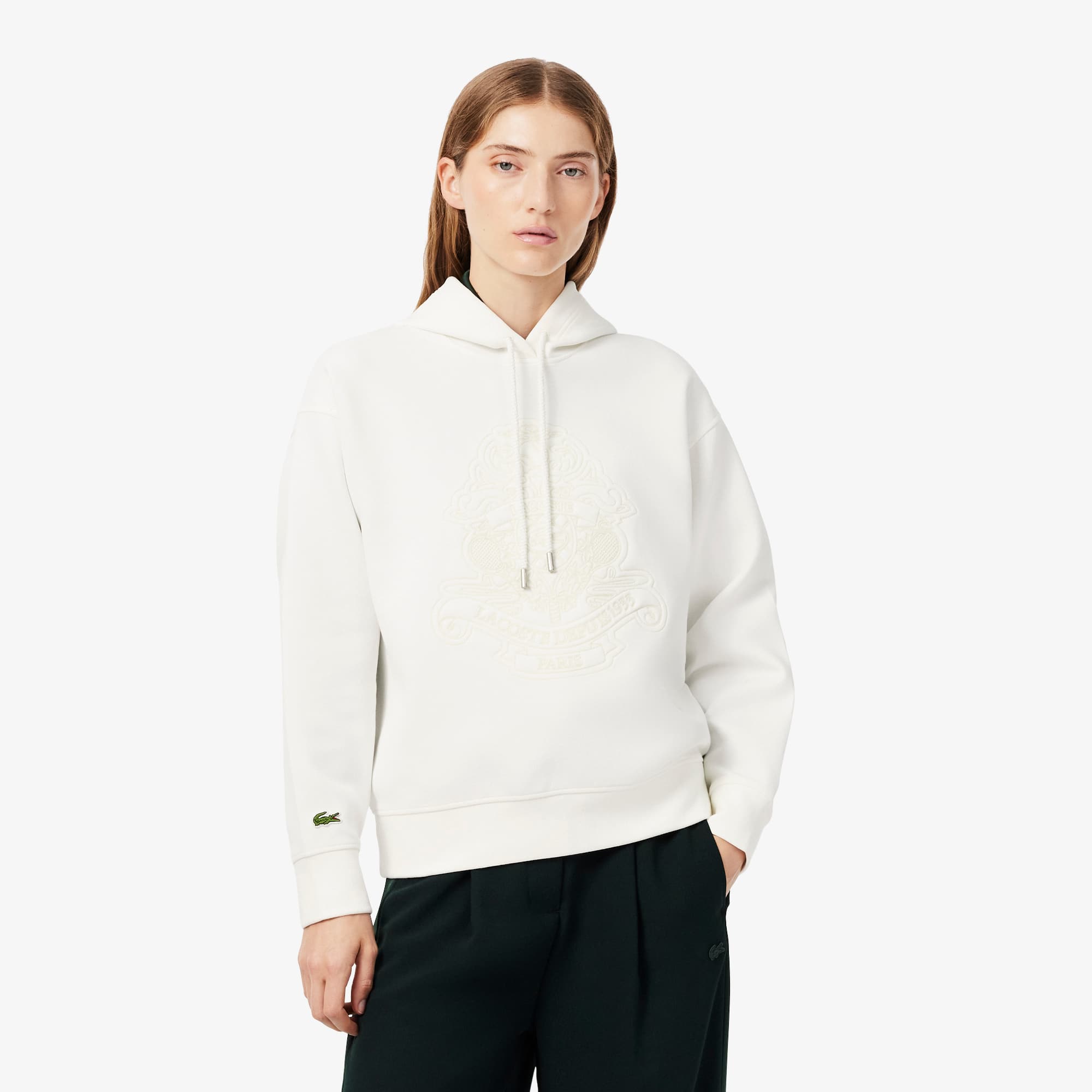 Lacoste Sudadera con Gorro Oversized de Piqué Blanco