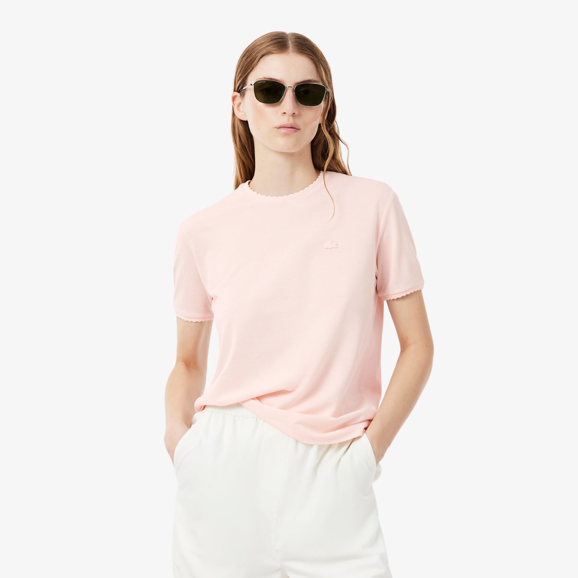 Fluid Scallop Trim Piqué T-shirt