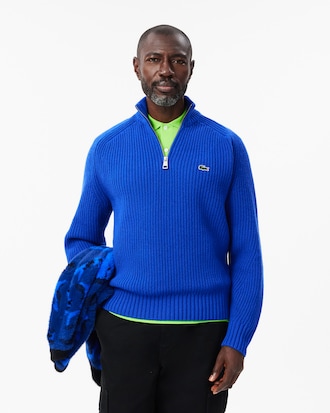 Men's Zip-Up High-Neck Wool Sweater