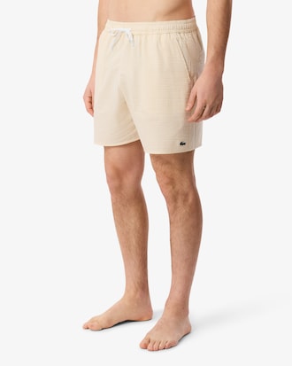 Men's Mid Length Striped Textured Swim Trunks