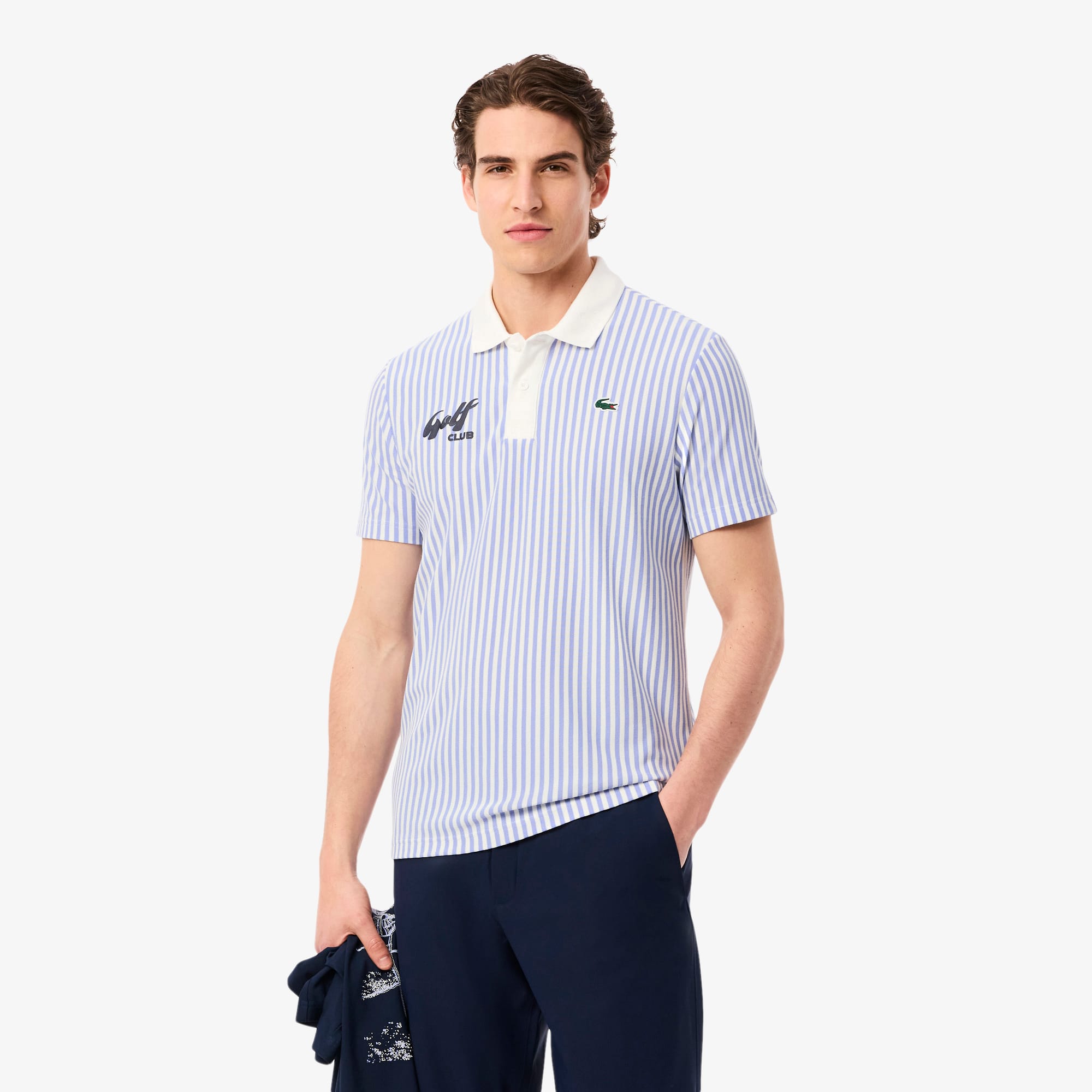Lacoste Men's Thermo-regulating Striped Golf Polo - Xxl - 7 In Blue