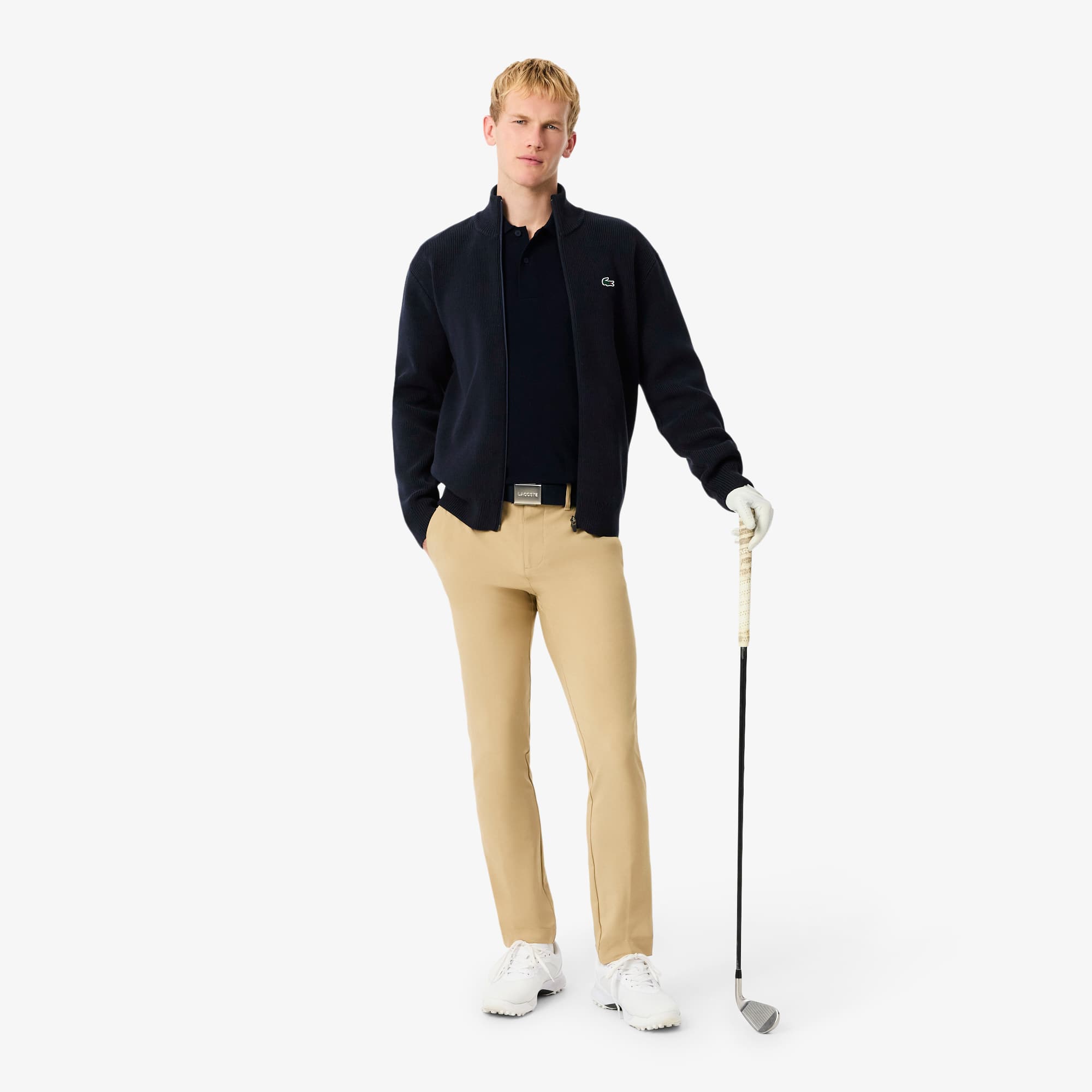 Men's Ribbed Knit Zip-Up Golf Sweater - Sweaters & Sweatshirts